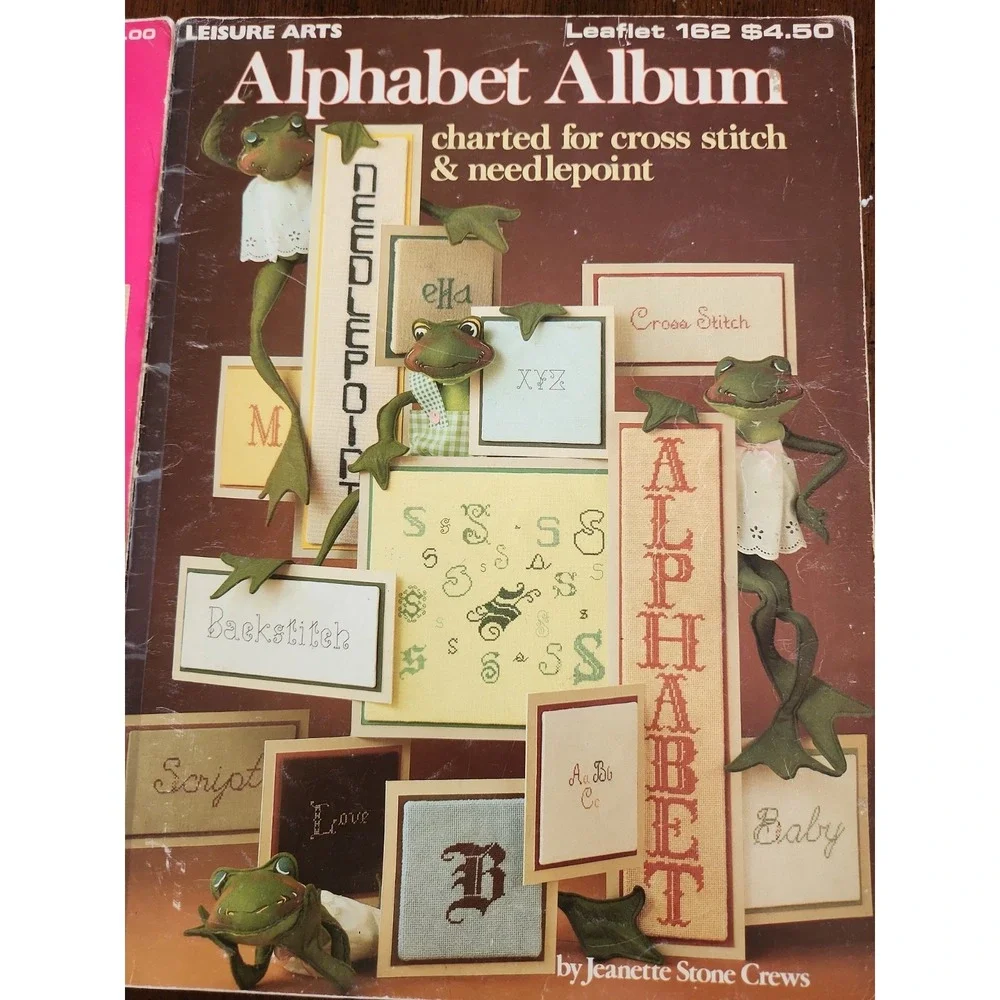 2/Alphabet Album + Charted Alphabets and Borders Cross Stitch Pattern Books Vtg